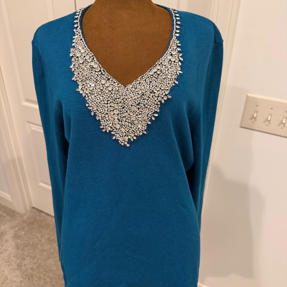 Blue and Rhinestone Sweater - M - Boston Proper